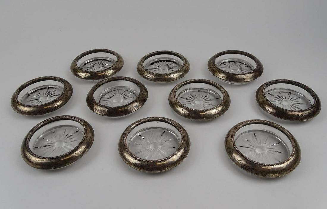 GROUPING OF STERLING SILVER RIMMED COASTERS: SEE TITLE