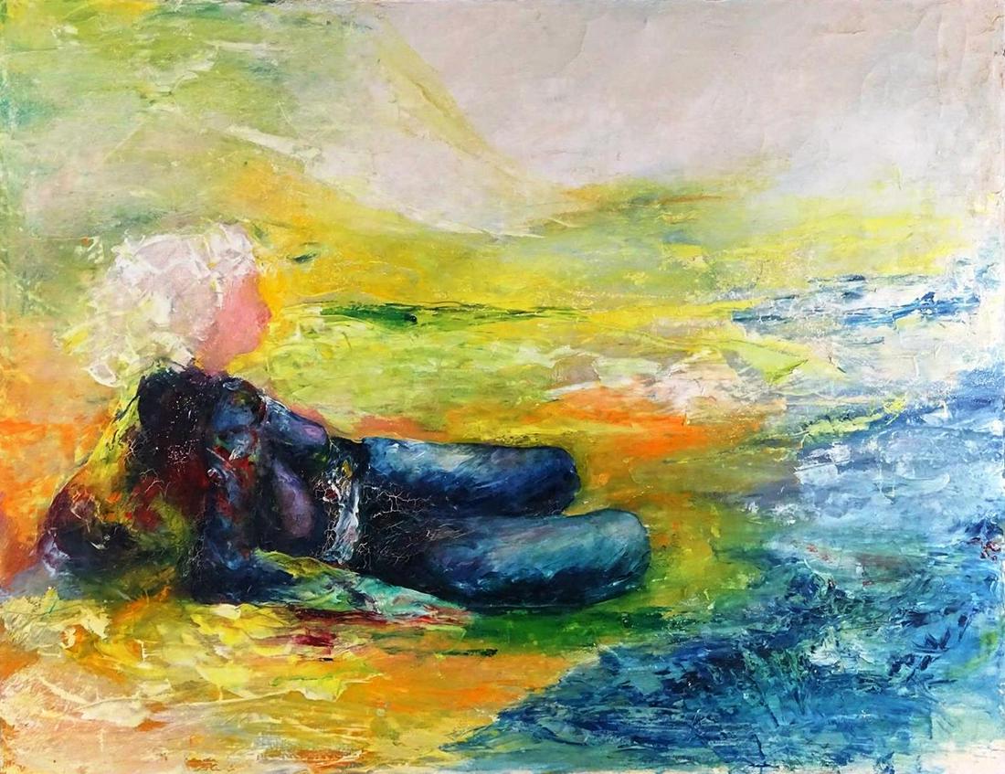 LEWIS WILSON (AMERICAN, 20TH C.) PAINTING: LARGE OIL ON CANVAS. 44"X34"