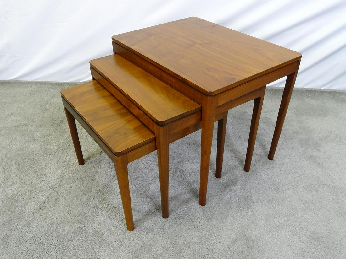 DECLARATION BY DREXEL NEST OF TABLES: IN WALNUT. LARGEST IS 24"X18"X20". SMALLEST IS 18"X16"X15".