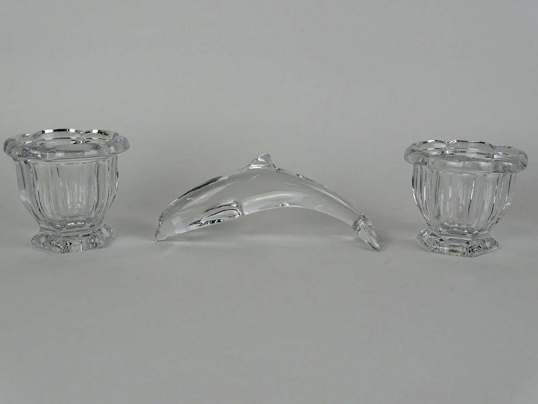 TRIO OF BACCARAT ITEMS: INCLUDES VOTIVE HOLDERS AND DOLPHIN