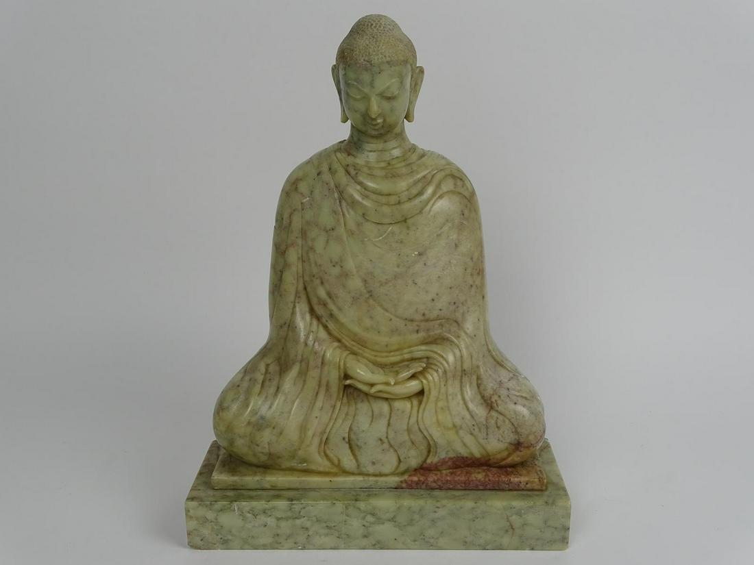 SOAPSTONE CARVED SEATED BUDDHA: 12"