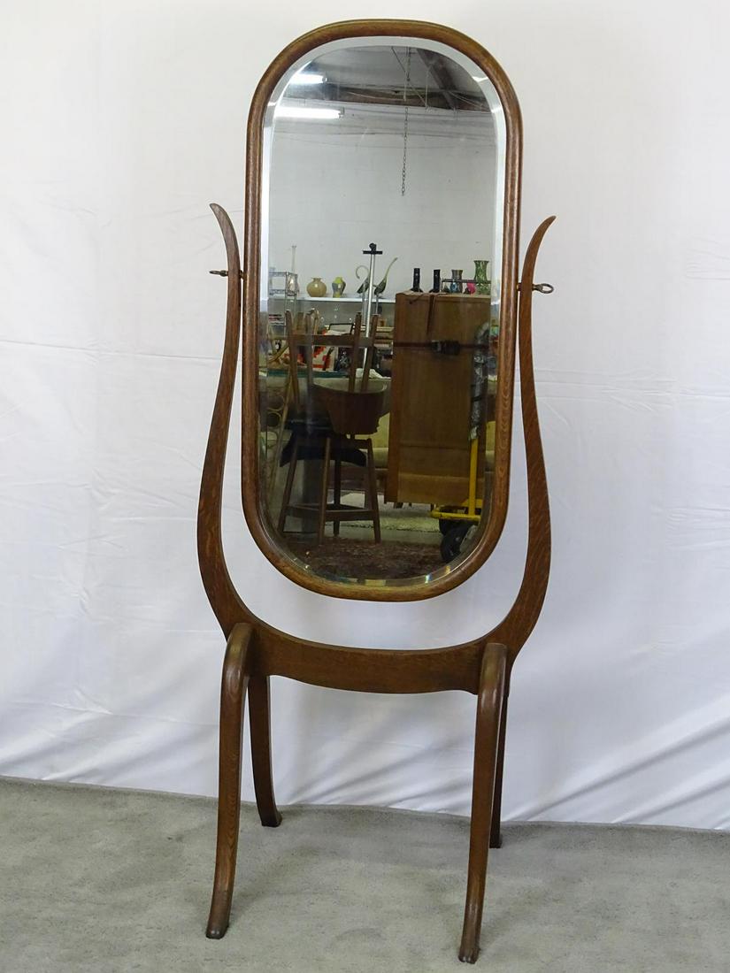 ANTIQUE OAK FRAMED DRESSING MIRROR: 65"H