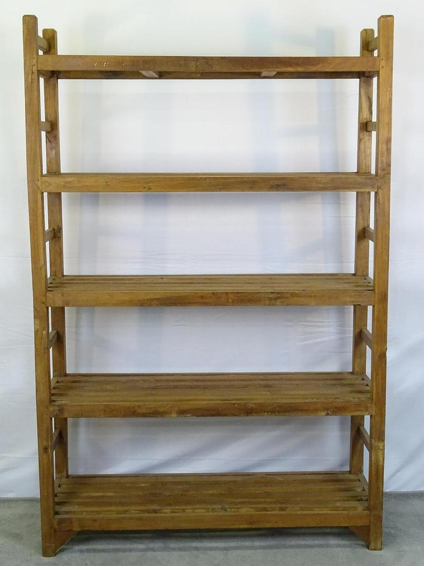 PRIMITIVE WOOD SLATTED FARMHOUSE SHELF: 5 SHELF UNIT. 46.5"X71"X15.5"