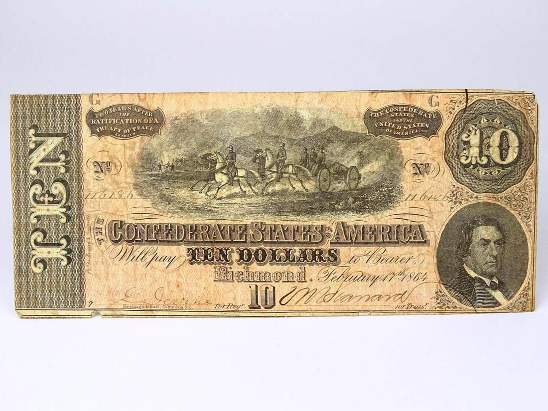 1864 CONFEDERATE $10 NOTE: SEE TITLE