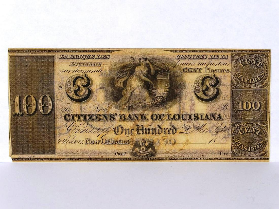 CITIZEN'S BANK OF LOUISIANA $100 NOTE: MID-1800'S OBSOLETE NOTE