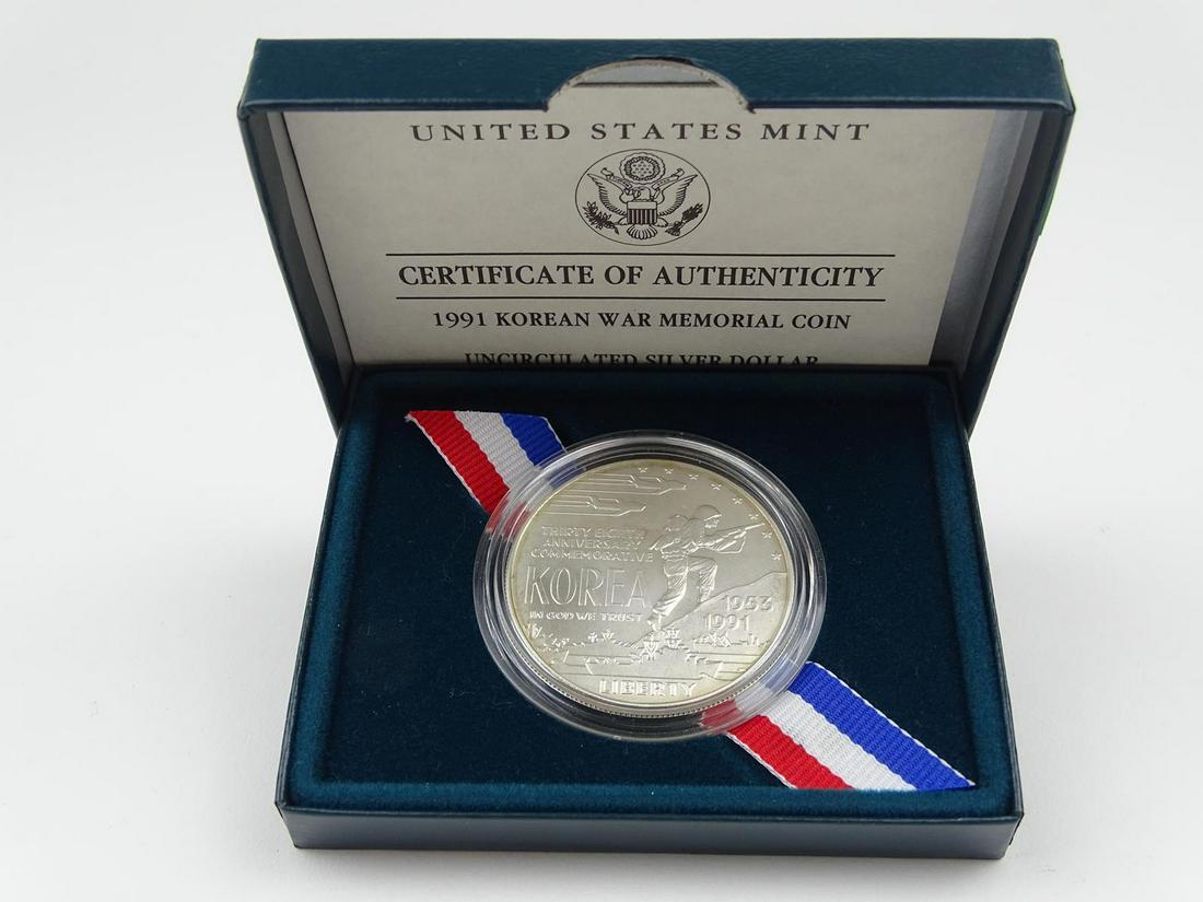 1991 KOREAN WAR MEMORIAL SILVER DOLLAR: UNCIRCULATED, OGP
