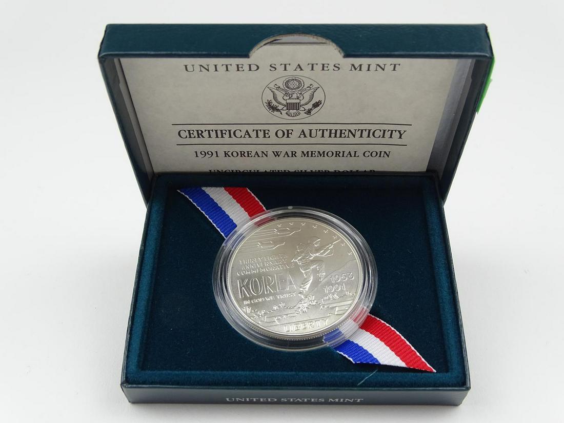 1991 KOREAN WAR MEMORIAL SILVER DOLLAR: UNCIRCULATED, OGP