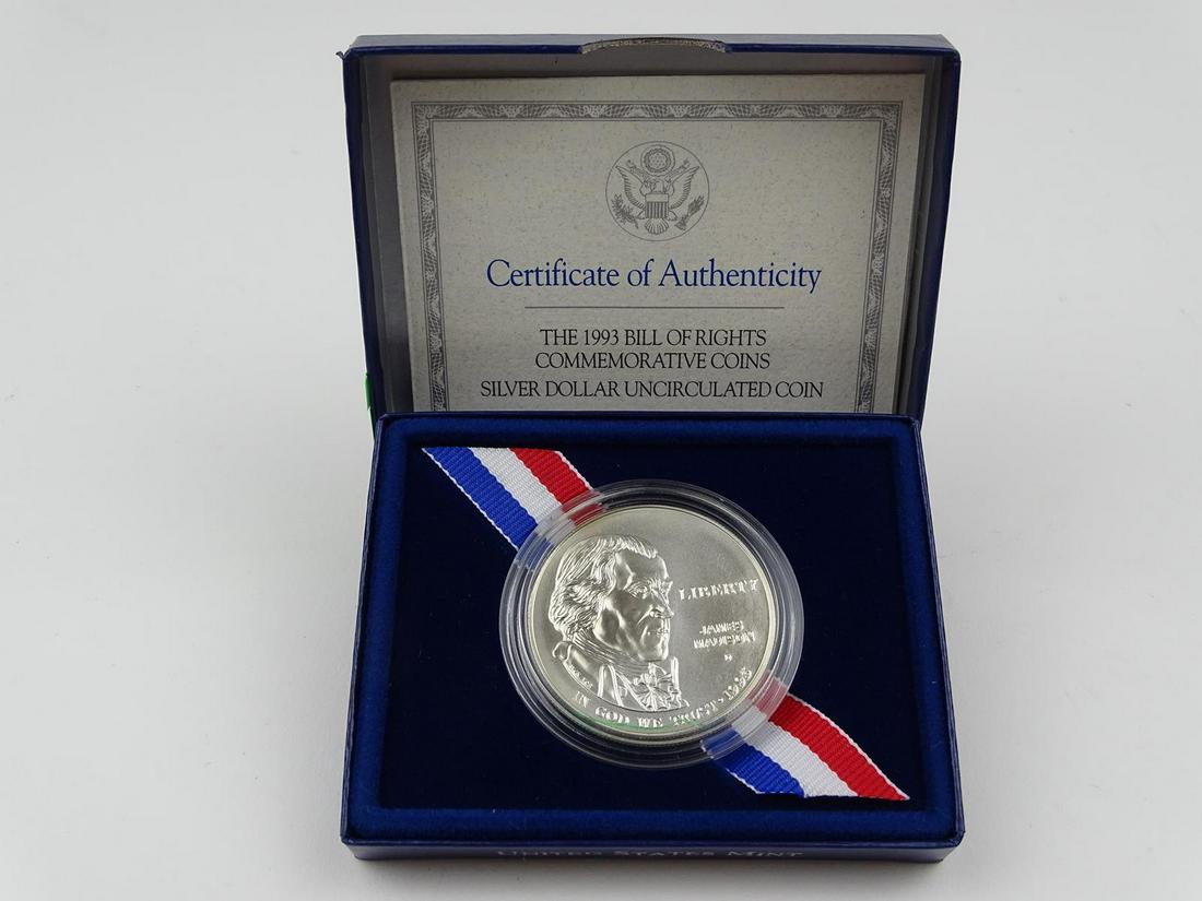 1993 U.S. BILL OF RIGHTS SILVER DOLLAR: UNCIRCULATED, OGP