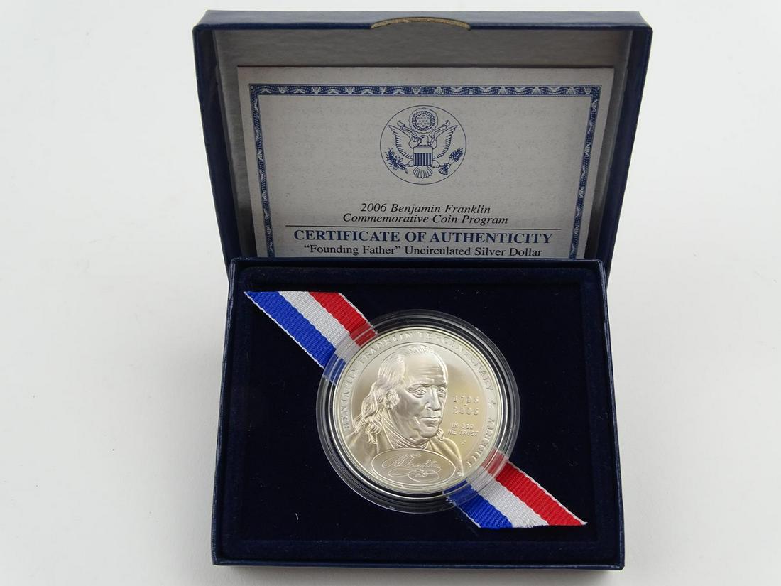 2006 BENJAMIN FRANKLIN FOUNDING FATHER SILVER DOLLAR: UNCIRCULATED, OGP