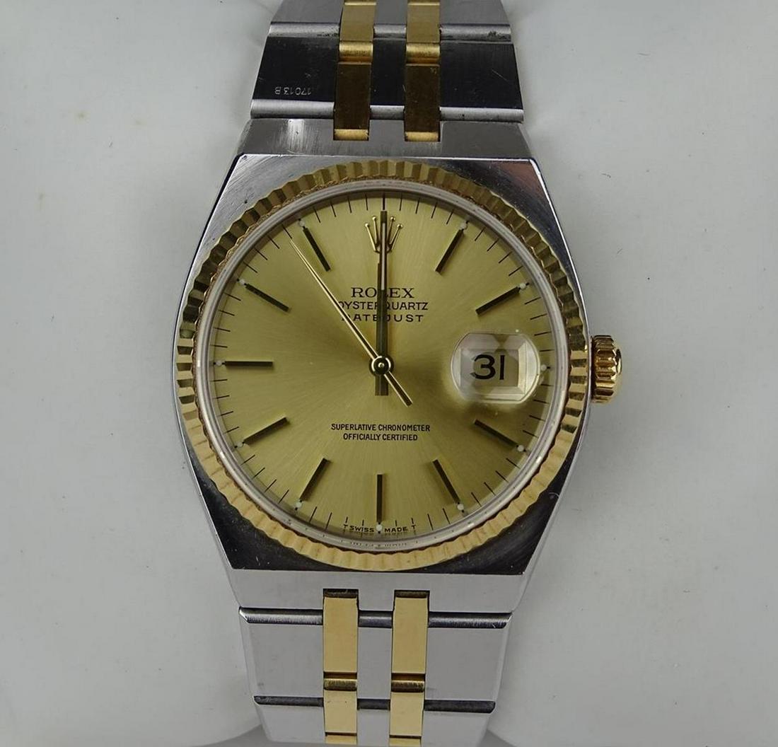 VINTAGE ROLEX 17013 MEN'S WATCH: OYSTER-QUARZ, DATE JUST, STAINLESS STEEL WITH YELLOW GOLD. RUNNING AND IN VERY GOOD CONDITION.