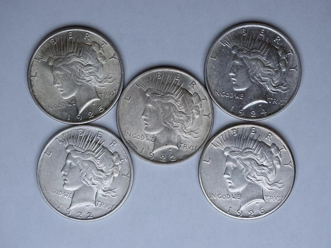 5 PEACE SILVER DOLLARS (1 of 1)