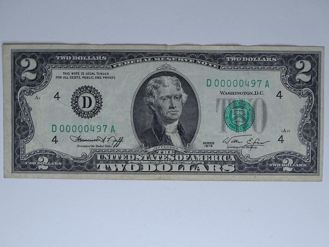 1976 U.S. BICENTENNIAL NOTE - LOW SERIAL (1 of 2)