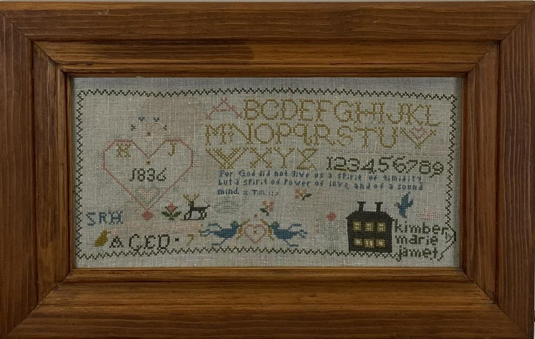 1836 SAMPLER: HAS NOT BEEN EXAMINED OUTSIDE OF FRAME. 11"X18"