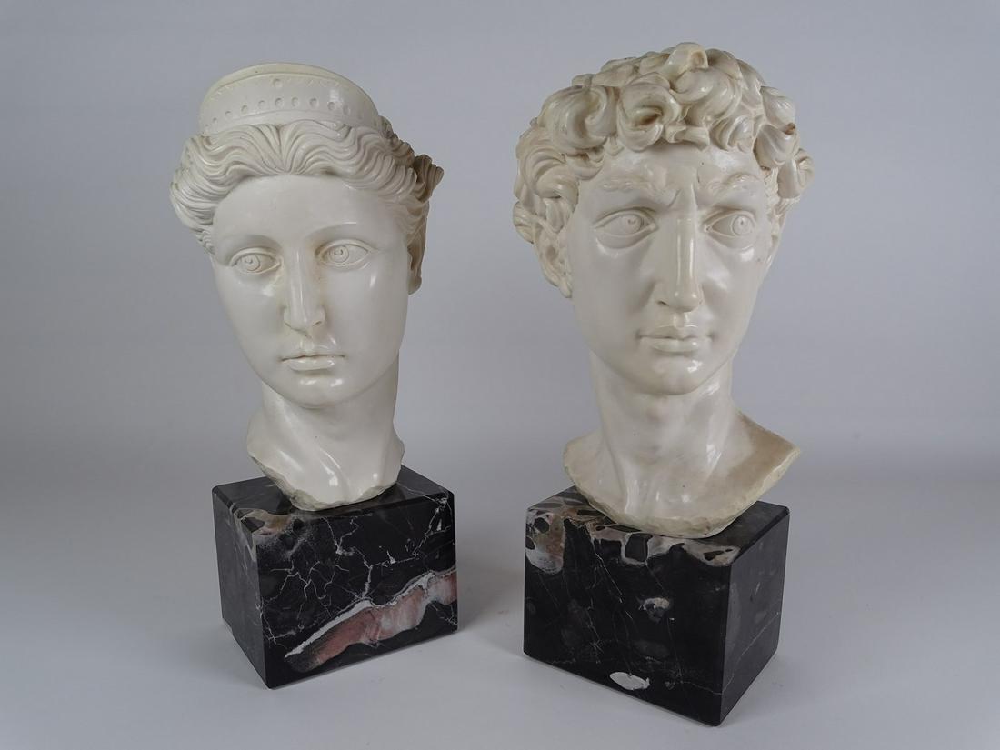 A. SANTINI RESIN POTRAIT BUSTS: MOUNTED UPON MARBLE BLOCK BASE. SIGNED. 13"H