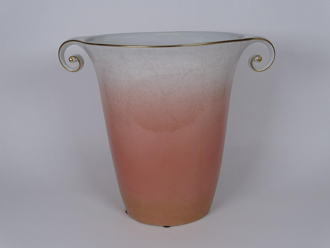 MAGANI OGGETTI CERAMIC VASE: ITALY, WHITE AND CORAL WITH ACCENTS. 13"