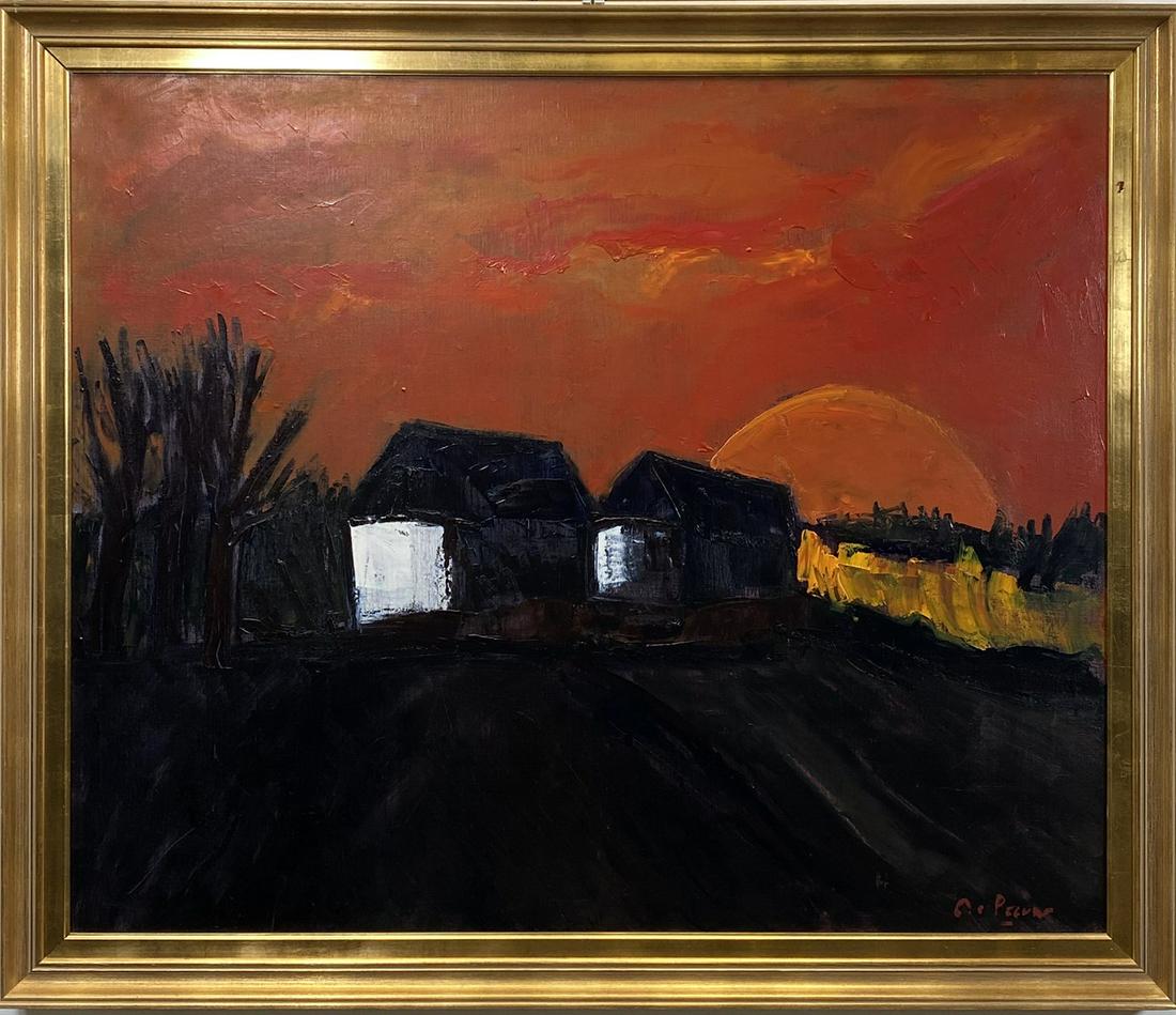 LARGE GABRIEL DE PAUW (BELGIUM, 1924-2000) PAINTING: GILT FRAMED. 52"X44"