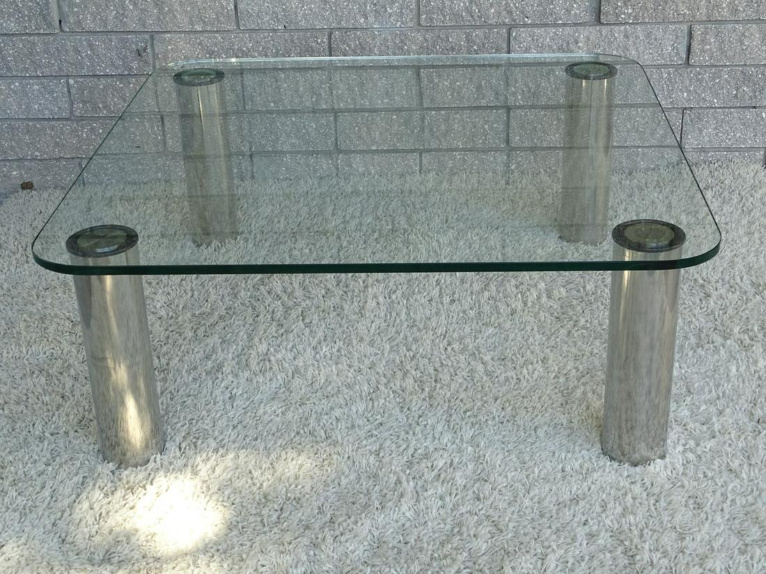PACE COLLECTION COCKTAIL TABLE: CHROME LEGS MOUNTED TO GLASS