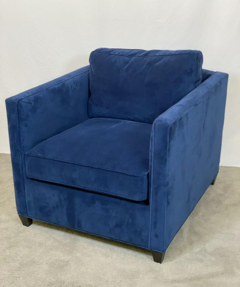 CRATE & BARREL CLUB CHAIR: MICRO-SUEDE, CLEAN. 31"W, 36"D, 26.5"BACK, 17"SEAT