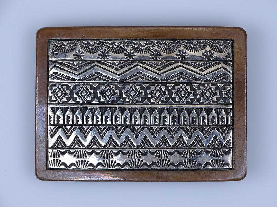 RANDY SECATERO STERLING SILVER BELT BUCKLE: 112 GRAMS TOTAL WEIGHT