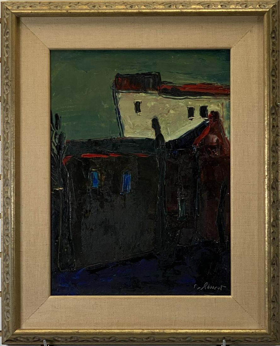 GABRIEL DE PAUW (BELGIUM, 1924-2000) PAINTING: HEAVY ACRYLIC ON BOARD. SIGNED. A FEW AREAS OF PAINT LOSS IN HEAVY TEXTURE. FRAMED, LINEN MATTE. 12"X27"