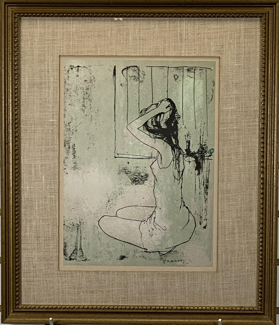 JEAN JANSEM "SEATED GIRL 1" LITHOGRAPH: JEAN JANSEM (ARMENIA, 20TH C.) C.1968. FRAMED, MATTED. 17"X20"