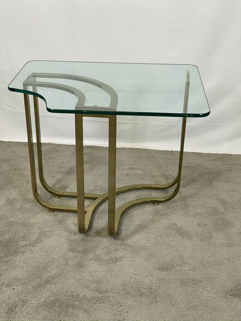 MILO BAUGHMAN (ATTR.) TABLE: HOLLYWOOD REGENCY, GOLD FRAMED STRUCTURE WITH GLASS TOP