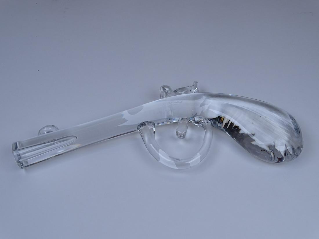 VAL ST. LAMBERT CRYSTAL FLINT LOCK PISTOL: SIGNED. EXCELLENT CONDITION. 10"X5"