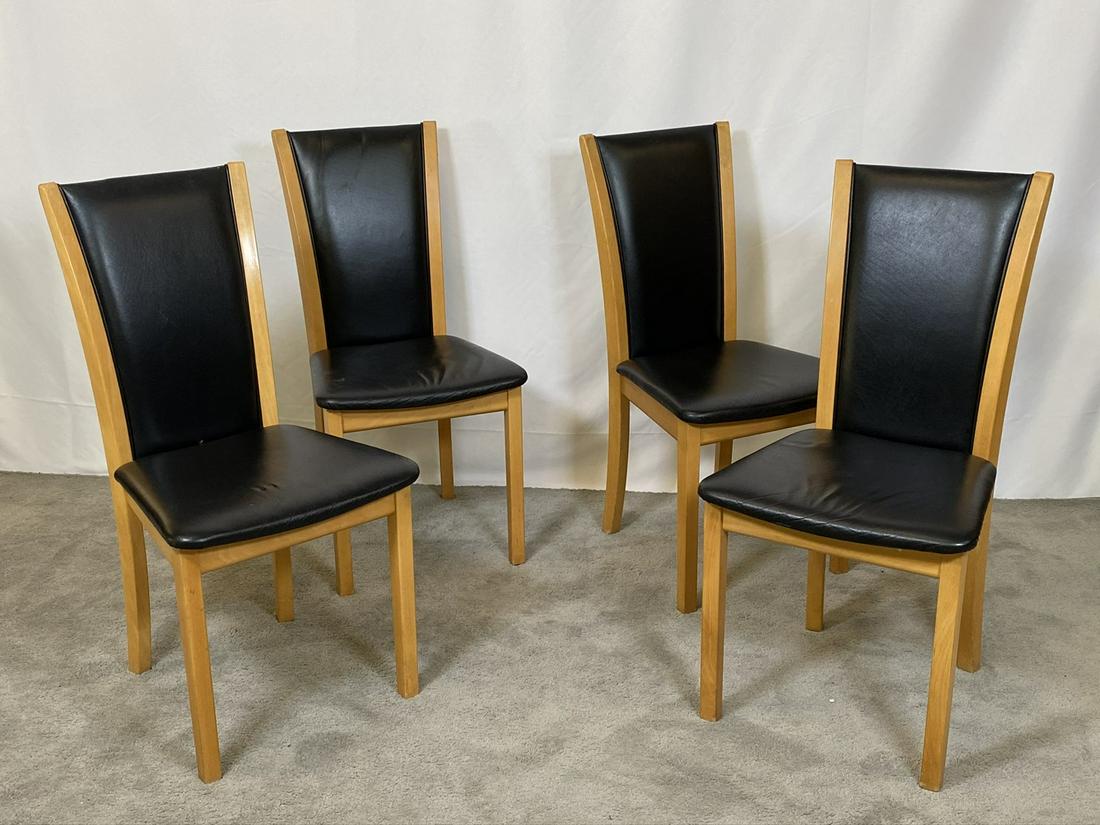 4 SKOVBY DINING CHAIRS: BEECH FRAMES WITH LEATHER SEATS. LABEL.