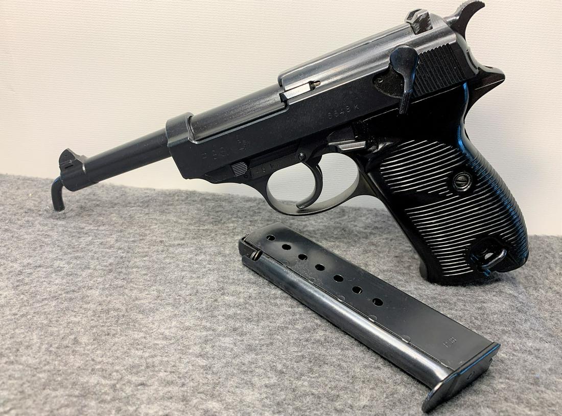 WALTHER P38 NAZI-MARKED 9MM PISTOL WWII: 9MM. NAZI PROOF MARKS INTACT AS WELL AS ON MAGAZINE. 1942, NUMBERS MATCHING. MUST SHIP TO FFL OR C & R LIC. HOLDER. NO SHIPPING TO CALIFORNIA.