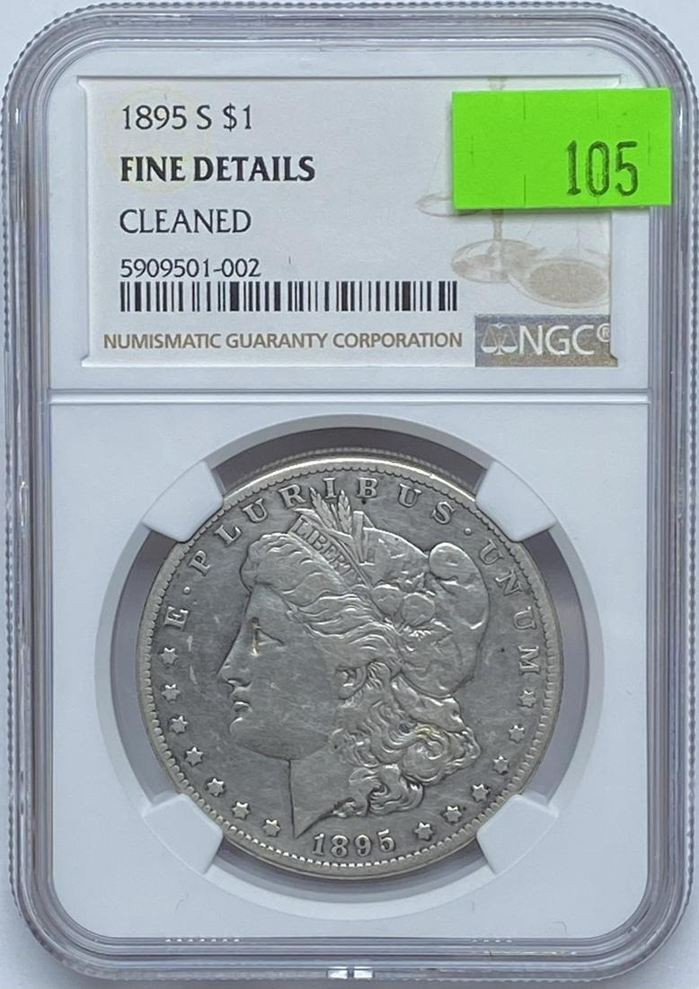 1895-S MORGAN SILVER DOLLAR: SEMI-KEY DATE - LOW MINTAGE. FINE DETAILS BY NGC
