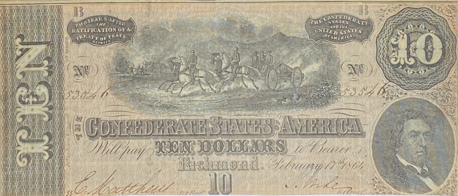 1864 CONFEDERATE $10 NOTE: SEE TITLE
