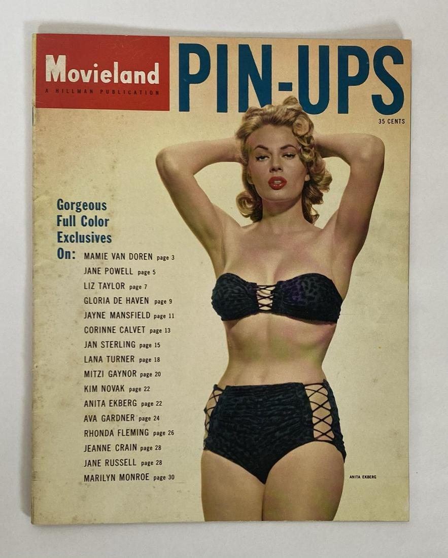 1955 MOVIELAND PIN-UPS MAGAZINE: 31-PAGES INCLUDING A MARILYN MONROE FEATURE. ALSO FEATURED ARE MAMIE VAN DOREN, JANE POWELL, LIZ TAYLOR, GLORIA DE HAVEN, JAYNE MANSFIELD, CORINNE CALVET, JAN STERLING, LANA TURNER, MITZI GAYNOR, KIM 