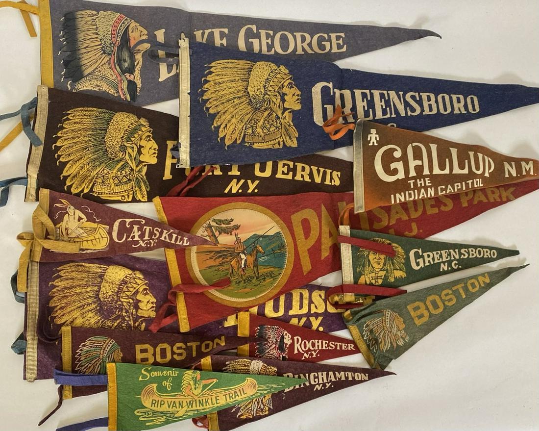 13 VINTAGE FELT PENNANTS: SEE TITLE