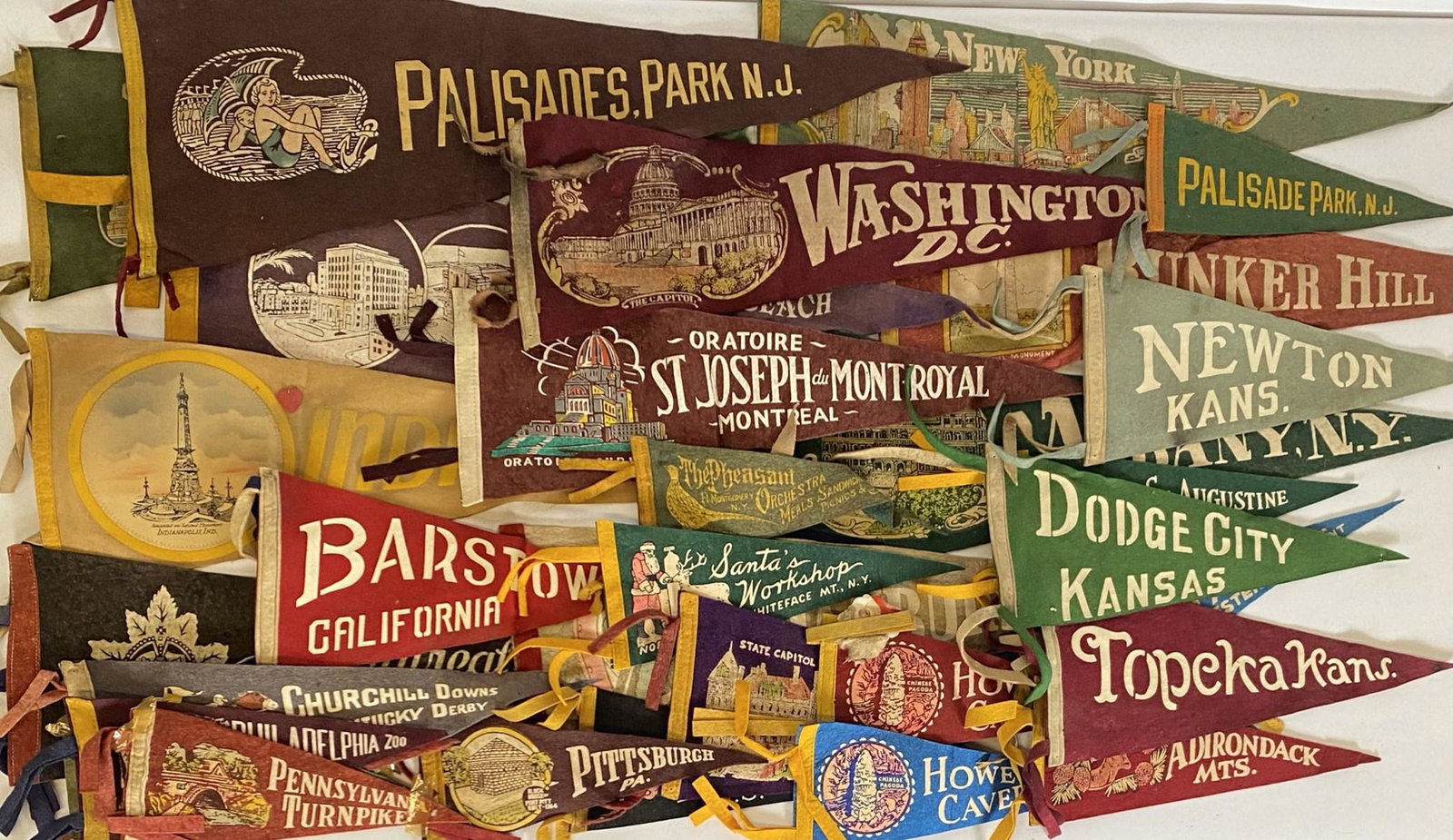 33 VINTAGE FELT PENNANTS: SEE TITLE