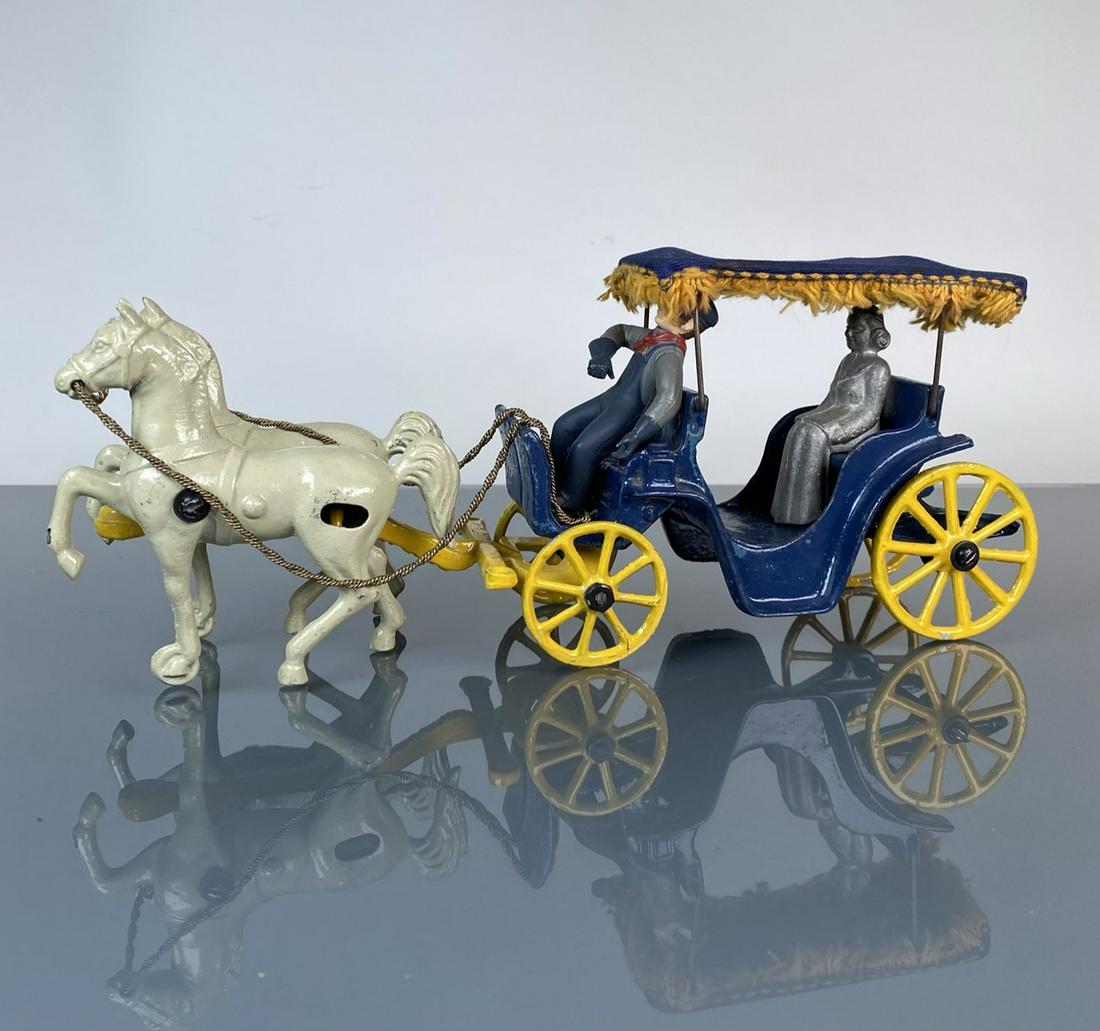 STANLEY TOYS CAST IRON HORSE DRAWN CARRIAGE: 12"X3"X5"