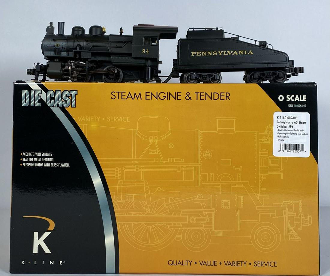 K-LINE STEAM ENGINE & TENDER: K-3180-0094W, PENNSYLVANIA A5 STEAM SWITCHER #94. LIKE NEW IN BOX
