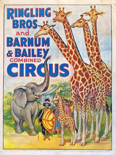 RINGLING BROS. & BARNUM & BAILEY POSTER: ERIE LITHO, C.1933. HALF SHEET, OLDER LINEN BACKING.