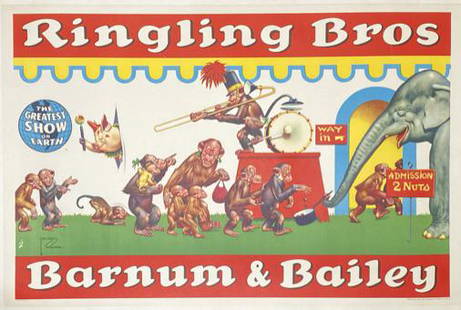 RINGLING BROS. & BARNUM & BAILEY CIRCUS POSTER: LAWSON WOOD, C.1969. ONE SHEET, LINEN BACKED, EXCELLENT