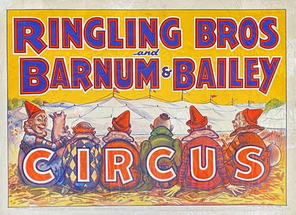 RINGLING BROS. & BARNUM & BAILEY CIRCUS POSTER: ERIE LITHO, 1933. TITLE WITH CLOWNS. HALF SHEET, CHARTEX.