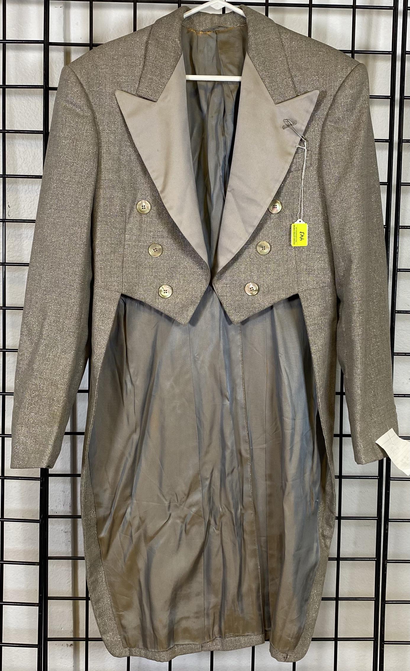 GREY/SILVER TAILCOAT: JOANNE WILSON COLLECTION. APPROX. SIZE M.
