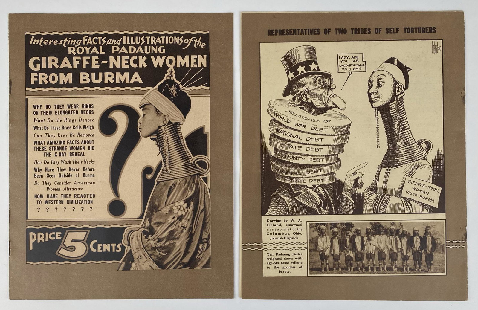 1933 GIRAFFE-NECK WOMEN FROM BURMA BOOKLETS: FOR THE RBBB SHOW. SOLD AS A PAIR.