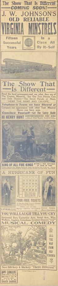 J.W. JOHNSON'S OLD RELIABLE MINTRELS HERALD: TWO-SIDED, 1923.