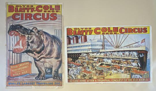 PAIR OF CLYDE BEATTY-COLE BROTHERS CIRCUS POSTERS: ONE WITH FOXING AND TEARS, ONE SHEETS