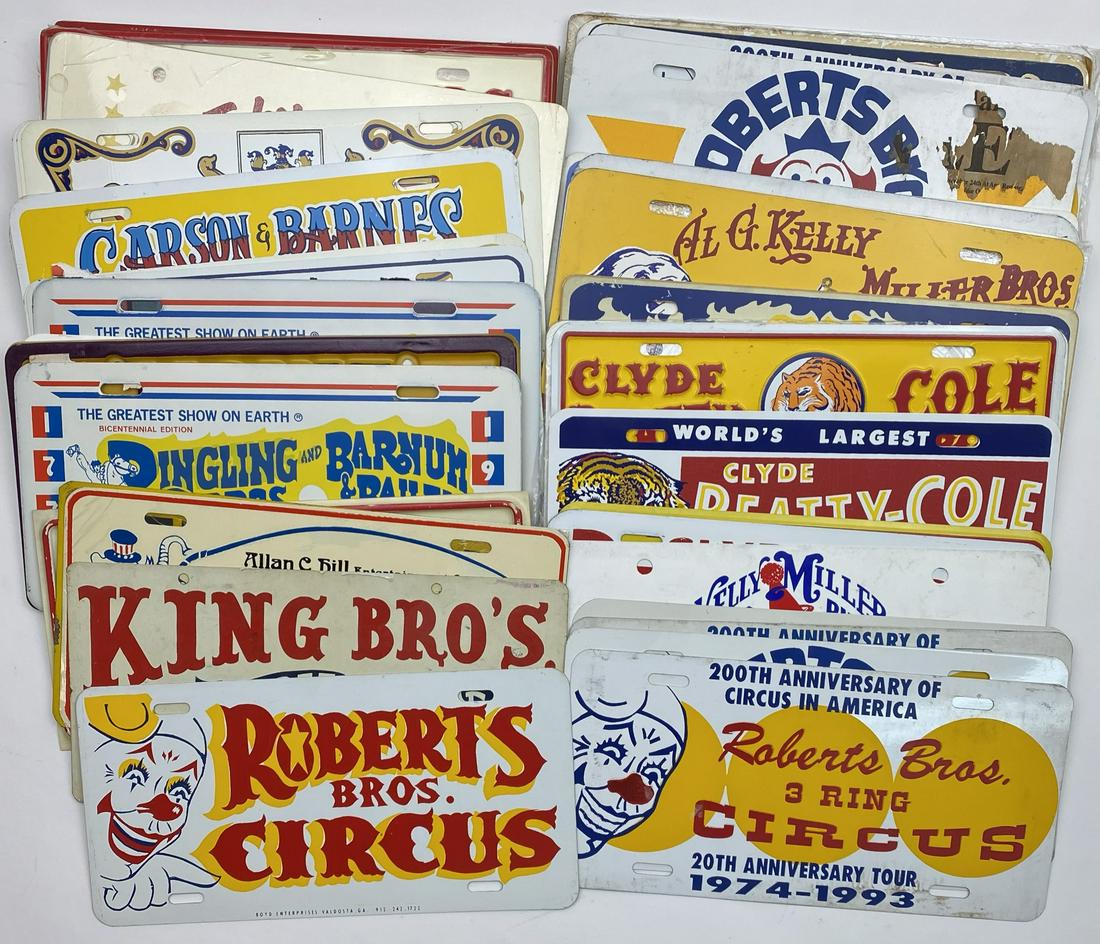 EXTENSIVE COLLECTION OF CIRCUS LICENSE PLATES (1 of 1)