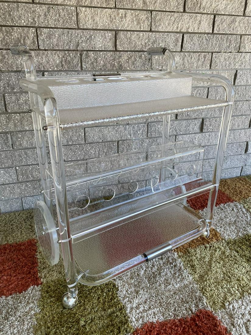 ACRYLIC AND CHROME ACCENT BAR CART: 30"X20"X36"