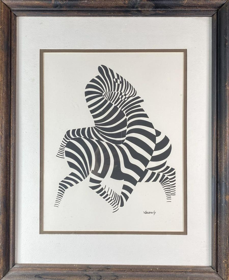 VICTOR VASARELY ZEBAS SERIGRAPH: VICTOR VASARELY (FRENCH-HUNGARIAN, 1906-1997) OP ART - ZEBRAS. FRAMED, 18X22"