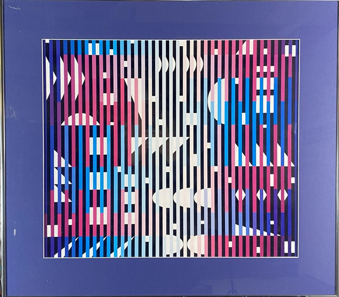 VICTOR VASARELY POSTER: FRAMED, 27"X27"