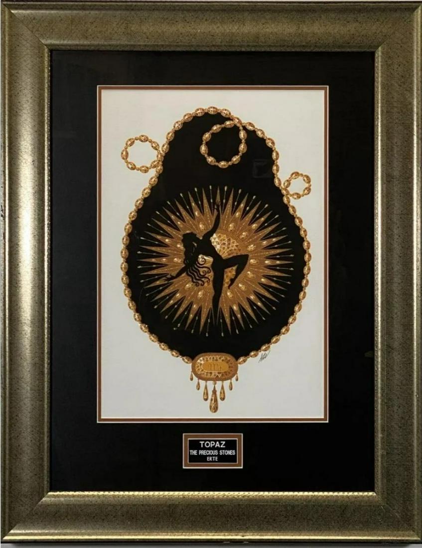 ERTE PRECIOUS STONES SERIES SERIGRAPH: ROMAIN DE TURNOFF (RUSSIAN-FRENCH, 1892-1990). CUSTOM FRAME, SIGNED. "TOPAZ". 25.5"X32.5"