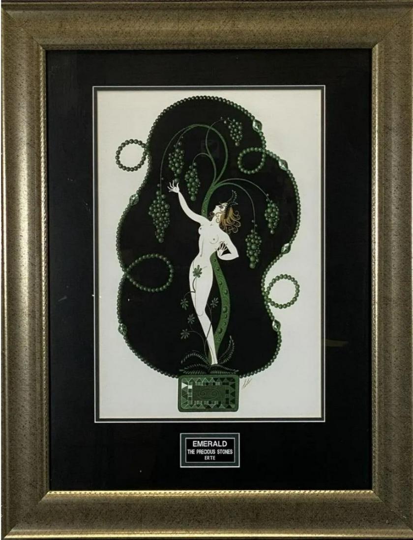 ERTE PRECIOUS STONES SERIES SERIGRAPH: ROMAIN DE TURNOFF (RUSSIAN-FRENCH, 1892-1990). CUSTOM FRAME, SIGNED. "EMERALD". 25.5"X32.5"