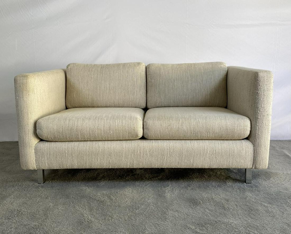 MODERN CUBE LOVESEAT: CHROME LEGS. 57"X35"X27.5"
